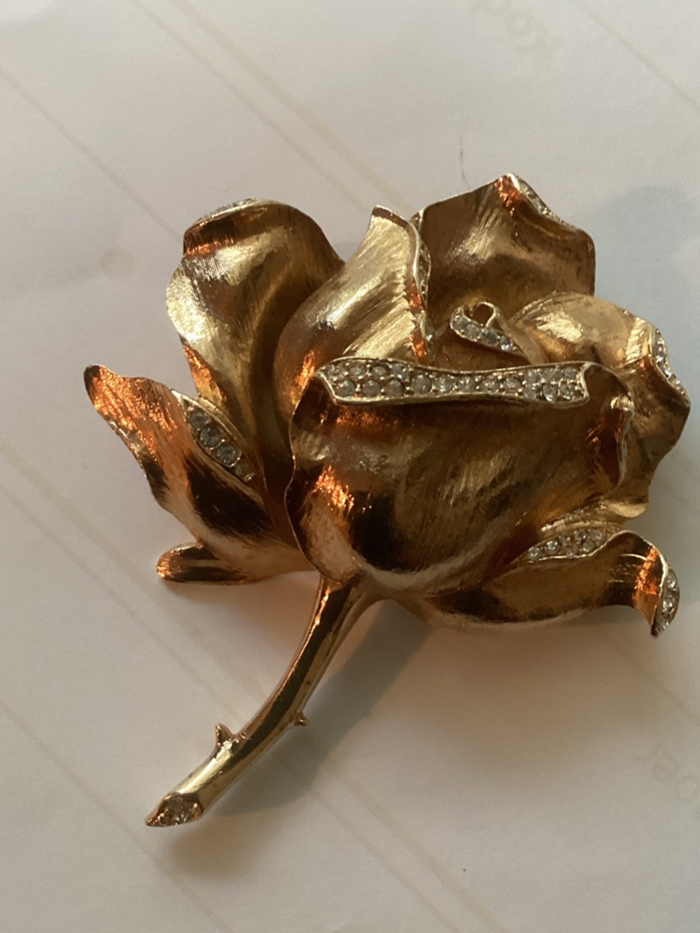 Gold Rose Crystal Accent Brooch - Women Jewelry